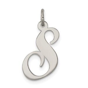Sterling Silver, Ella Collection Medium Fancy Script Initial S Pendant